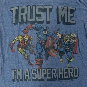Vintage Marvel graphic-tee with Captain-America, Iron-Man and Thor